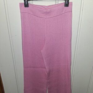 Aerie Hi Rise Rib Knit Pull On Flare Pants Pink Sz L